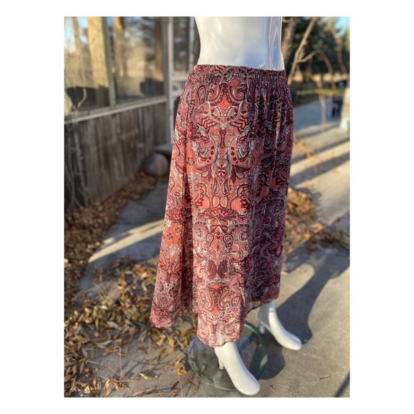 Vintage Boho Maxi Skirt Sheer Print Stretch Waist - Picture 3 of 6